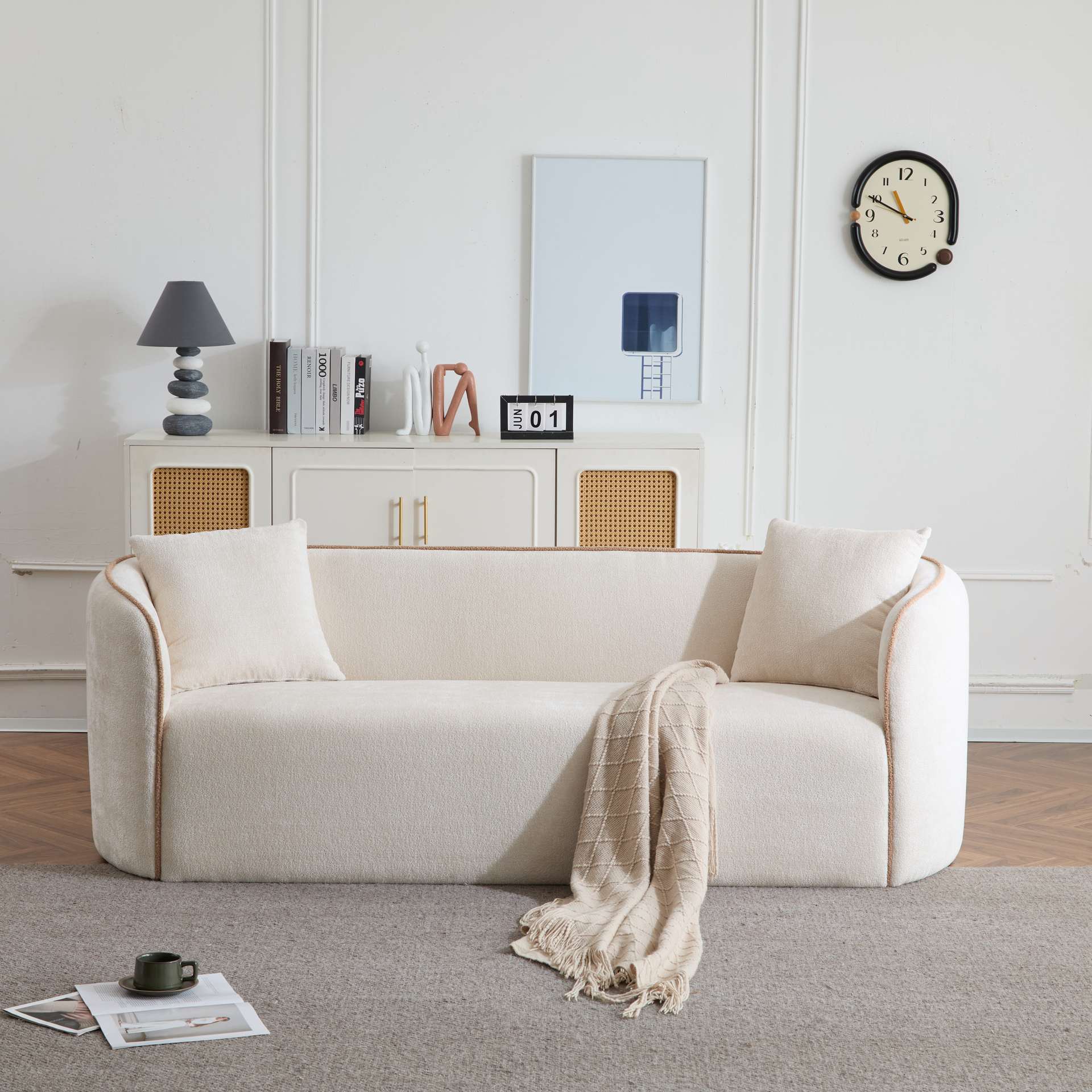Coral 82 Curved Boucle Sofa,3-Seater,Living Rooms,Bedrooms,Apartment Office,BEIGE