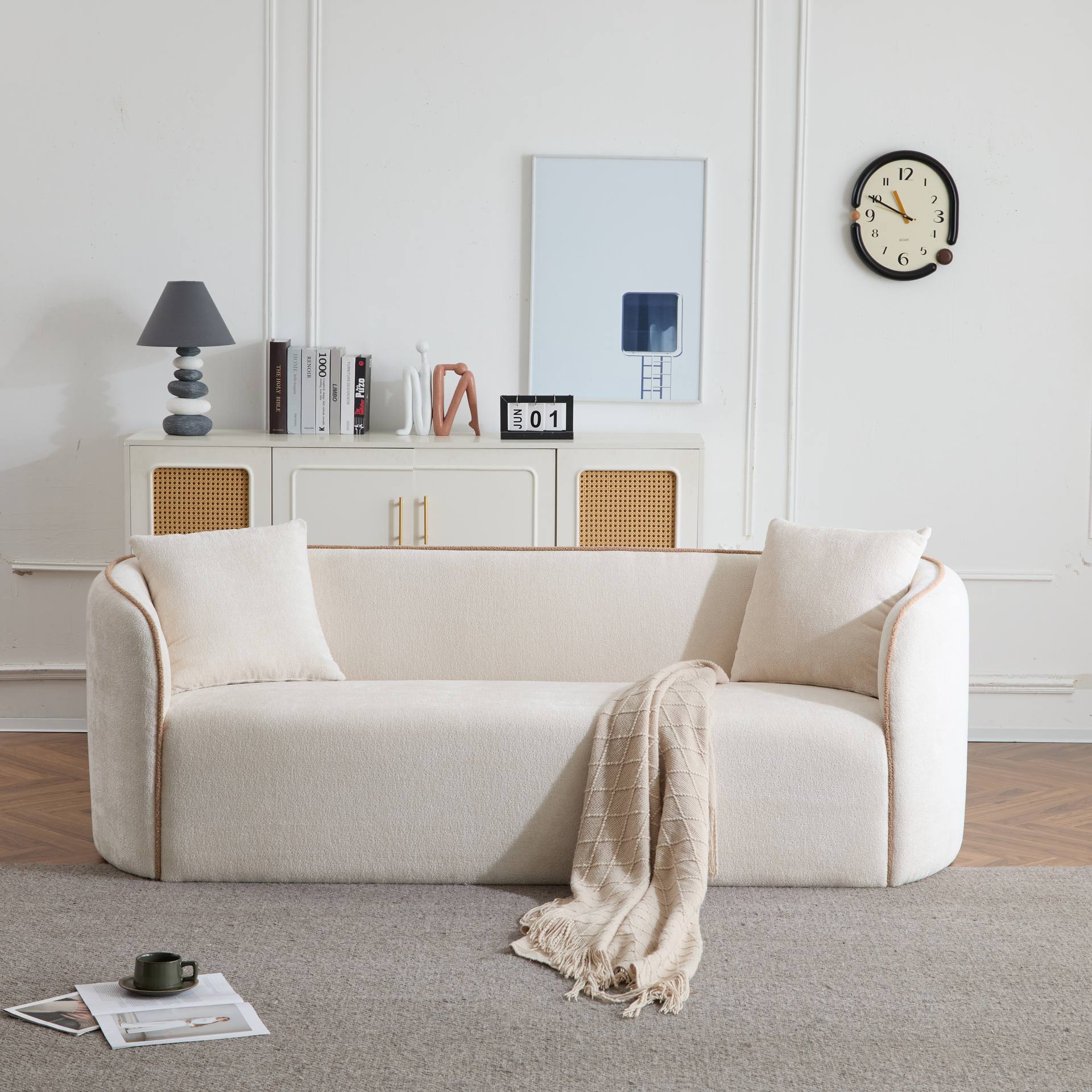 Coral 82 Curved Boucle Sofa,3-Seater,Living Rooms,Bedrooms,Apartment Office,BEIGE