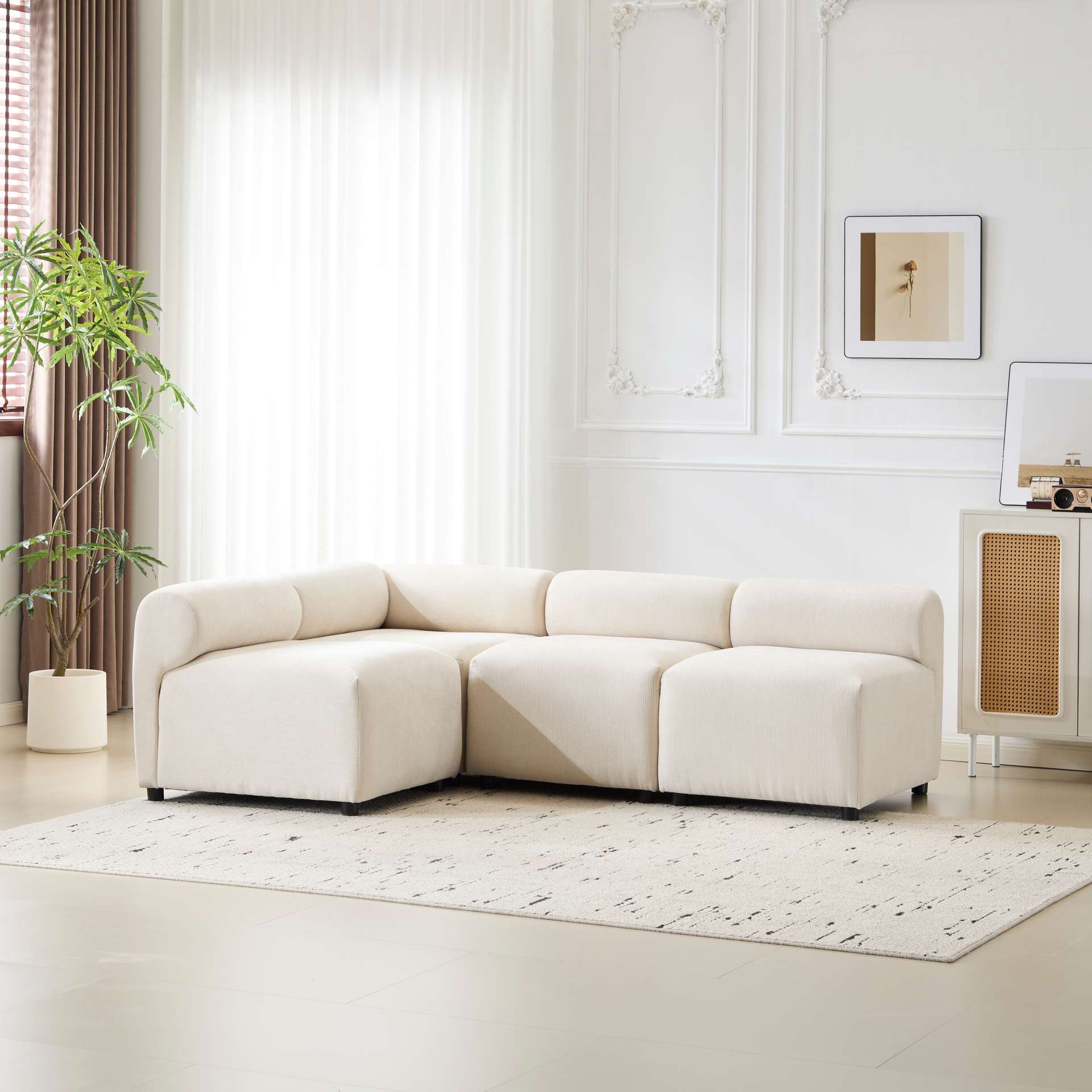 Evelyn 83 In.4-Piece L Shaped Modular Free Combination Sectional Chenille Sofa Couch For Living Rooms
