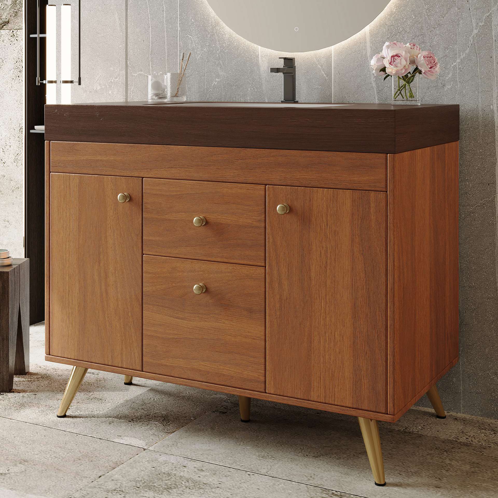 36 Modern Freestanding Bathroom Vanity With Sintered Stone Top, Ceramic Sink & Smart Storage