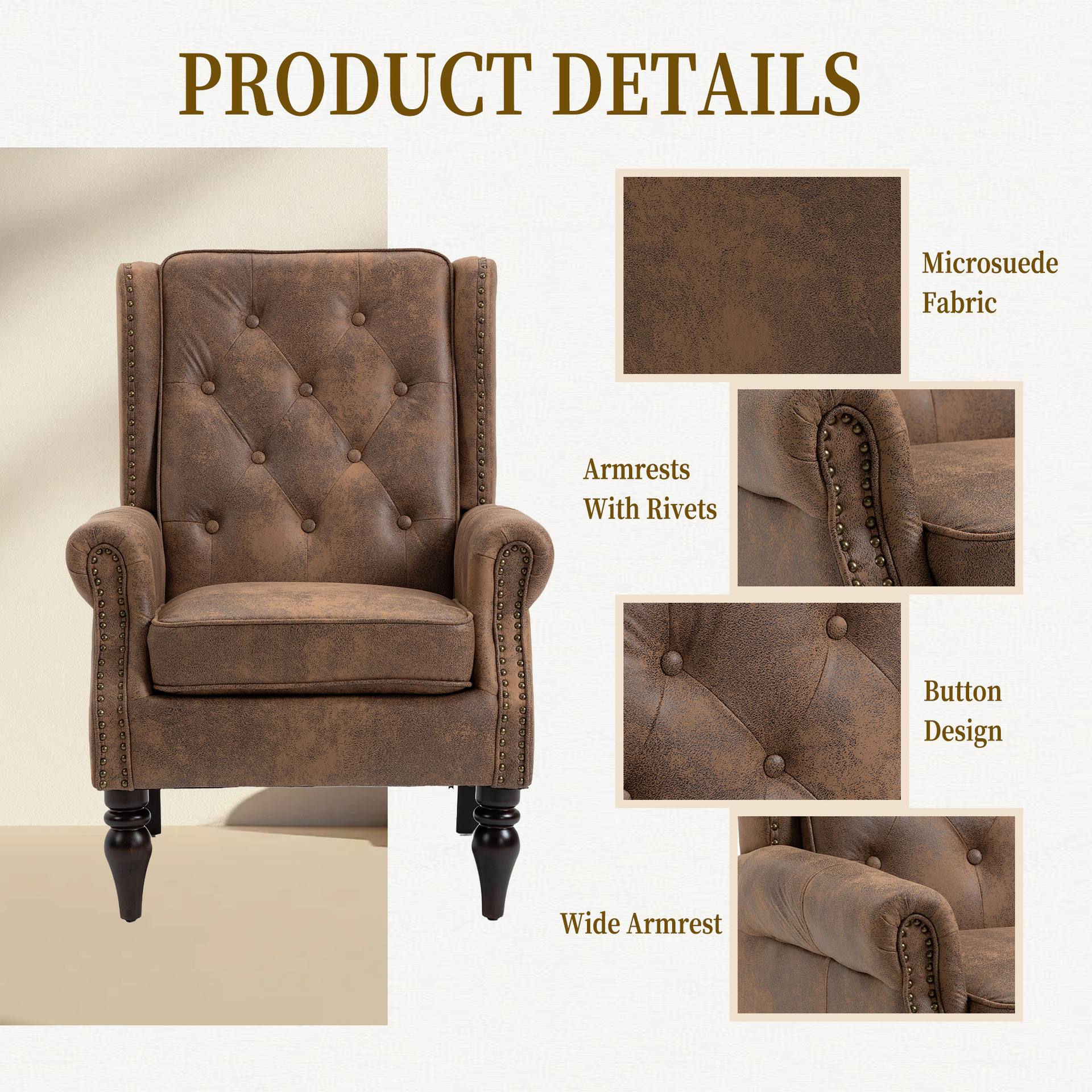 Wood Frame Armchair, Modern Accent Chair Lounge Chair With Sturdy Wood Legs For Living Room Bedroom Coffee