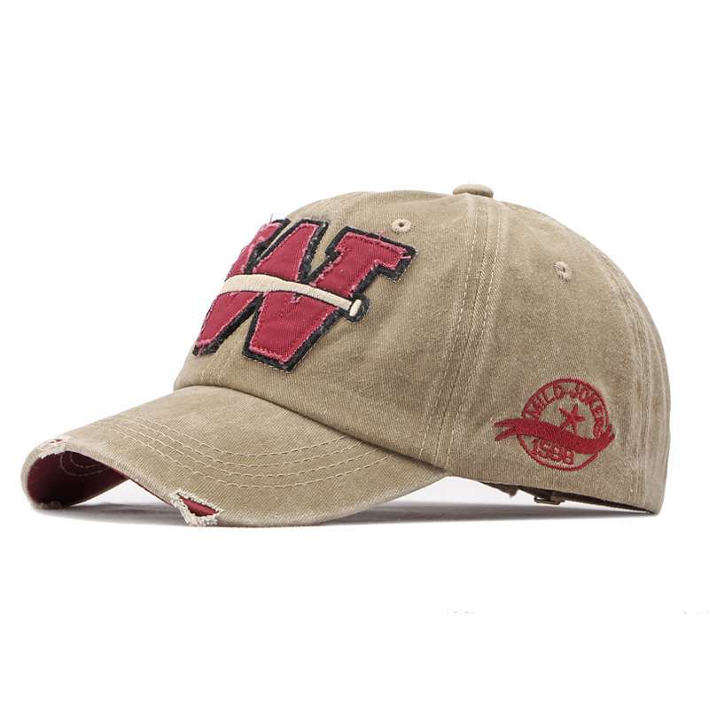 Men's And Women's Universal Large W-letter Embroidered Distressed Baseball Cap With Retro Beveling Design, Trendy Street Style, Versatile For All Occasions.