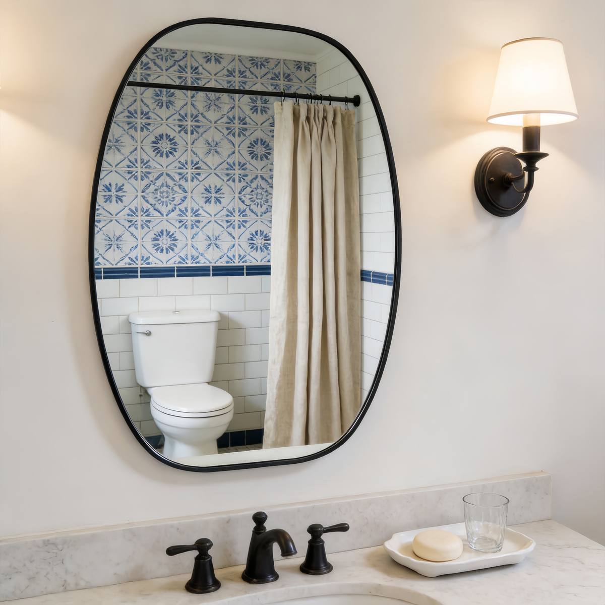 24x36 In Black Metal Framed Oval Vanity Bathrrom Mirror For Wall