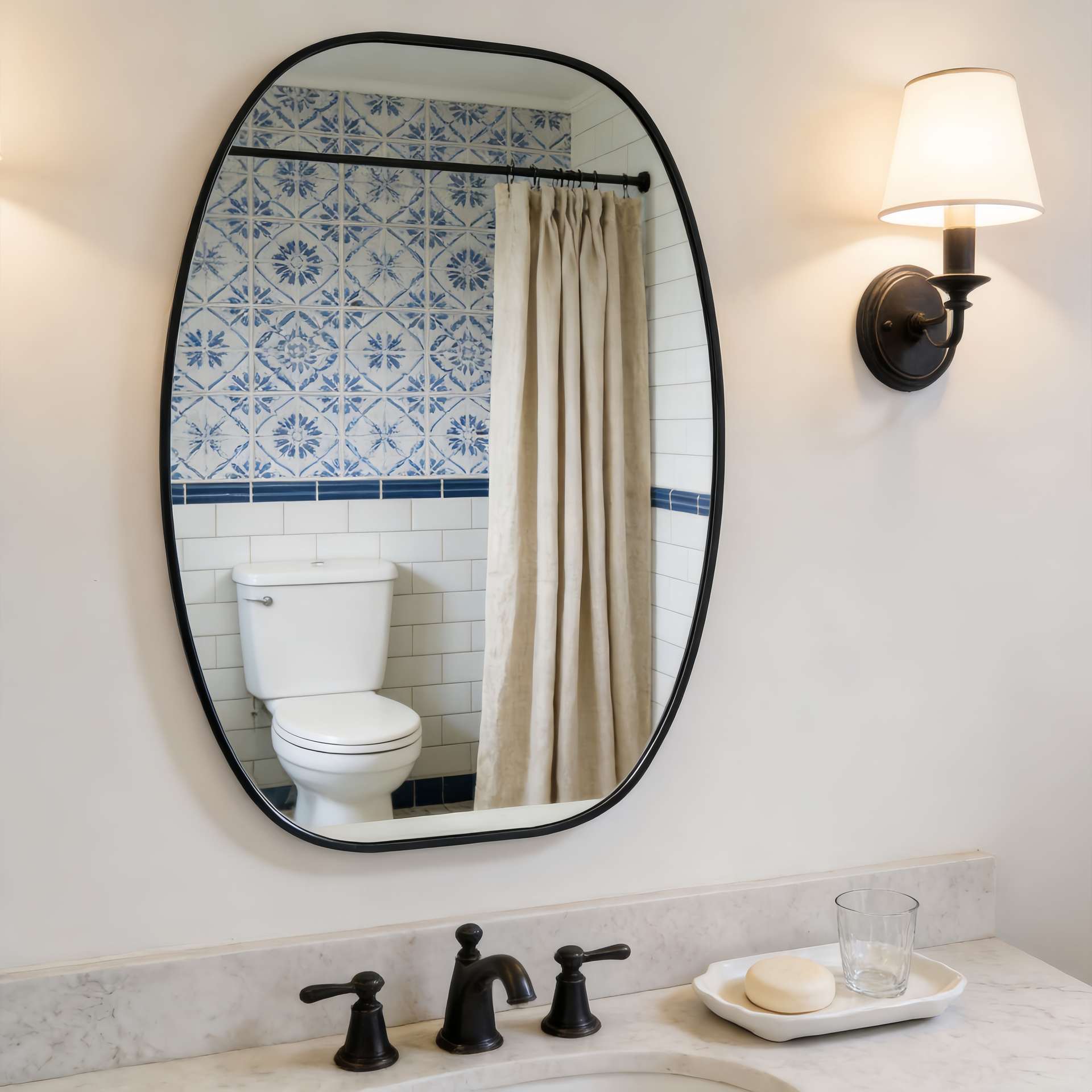 24x36 In Black Metal Framed Oval Vanity Bathrrom Mirror For Wall