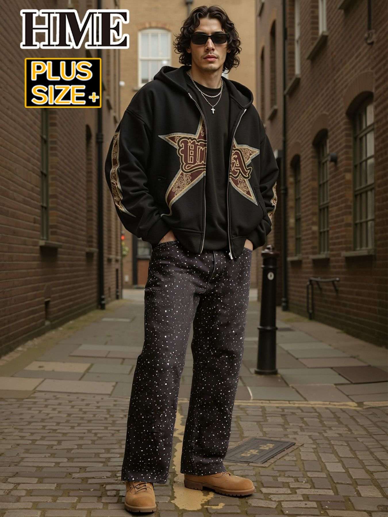 Rhinestone Black Jeans Men Loose Fit Denim Pants Fashion Streetwear Plus Size Big Tall Jeans Ready Stock