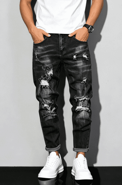 Big And Tall Black Jeans Men Distressed Vintage Washed Plus Size Straight Denim Pants US Warehouse