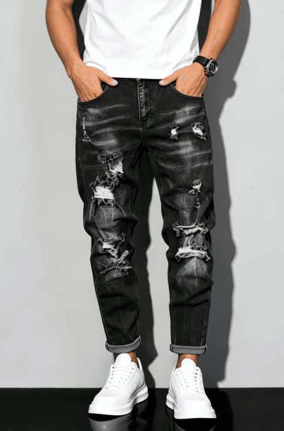Big And Tall Black Jeans Men Distressed Vintage Washed Plus Size Straight Denim Pants US Warehouse