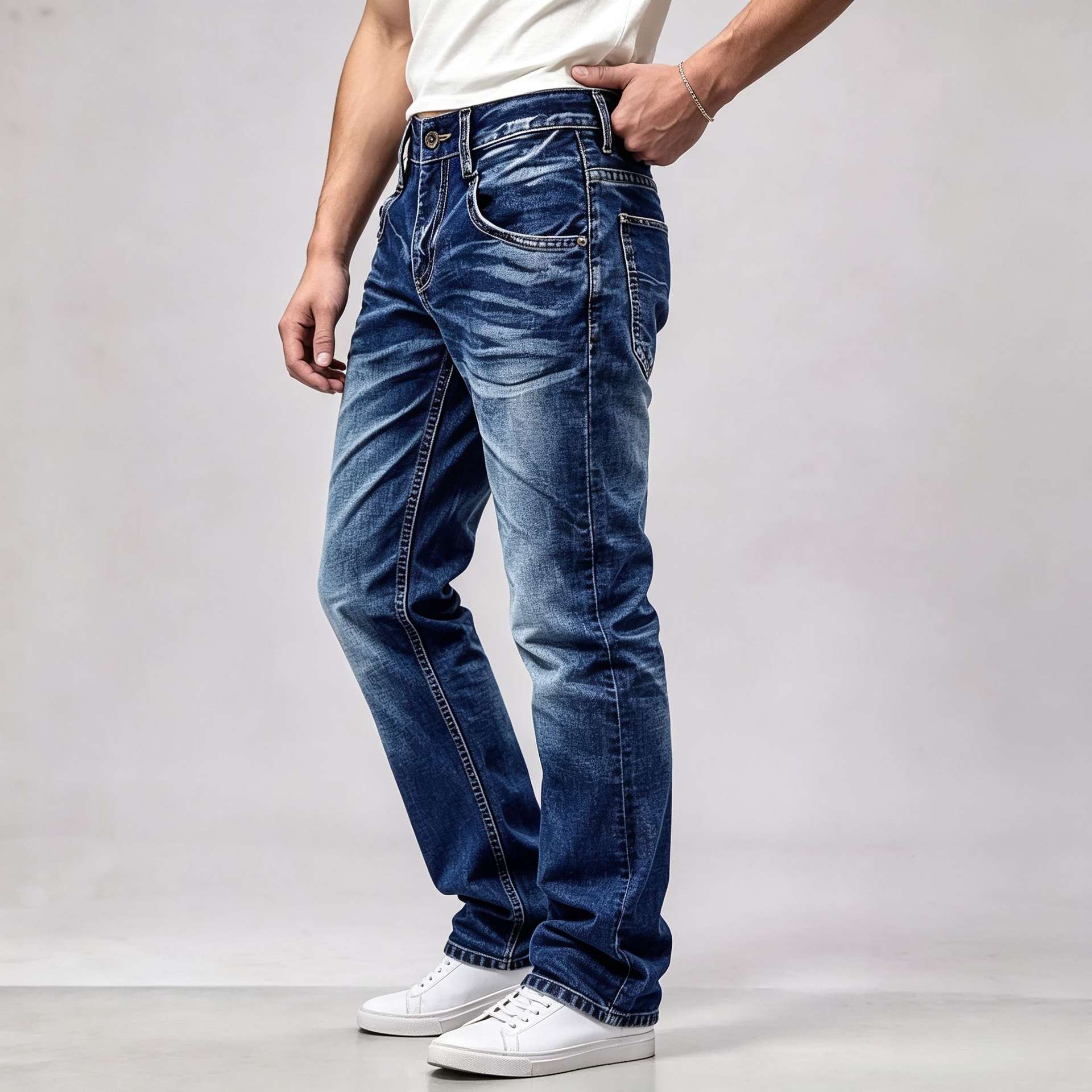 Men's Fleece Lined Flare Jeans Vintage Blue Washed Winter Warm Denim Pants Ships From US