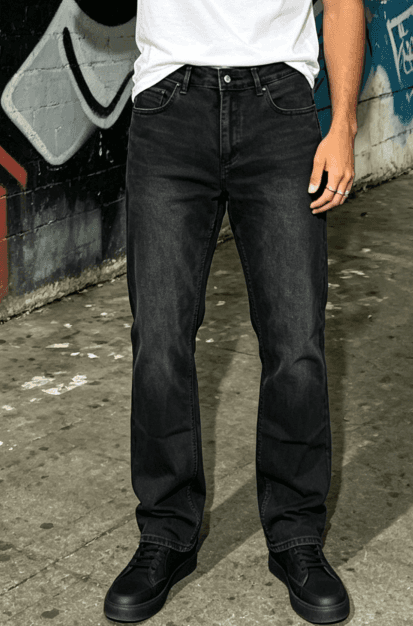 Vintage Washed Jeans Men Black Grey Straight Leg Denim Pants US Local Stock Streetwear