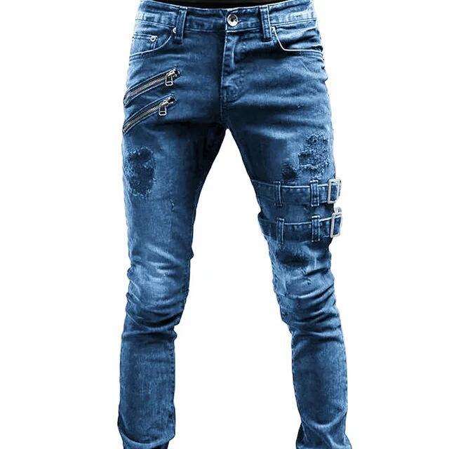 Cross-Border European And American New Style Motorcycle Personality Trendy Amazon Wish Stretch Skinny Jeans