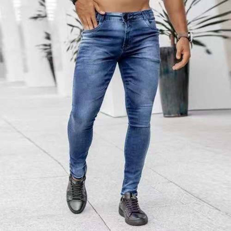European And American New Denim Men's Pants Cross-border Ins Trendy Black Slim High Waist Denim Skinny Pants Men