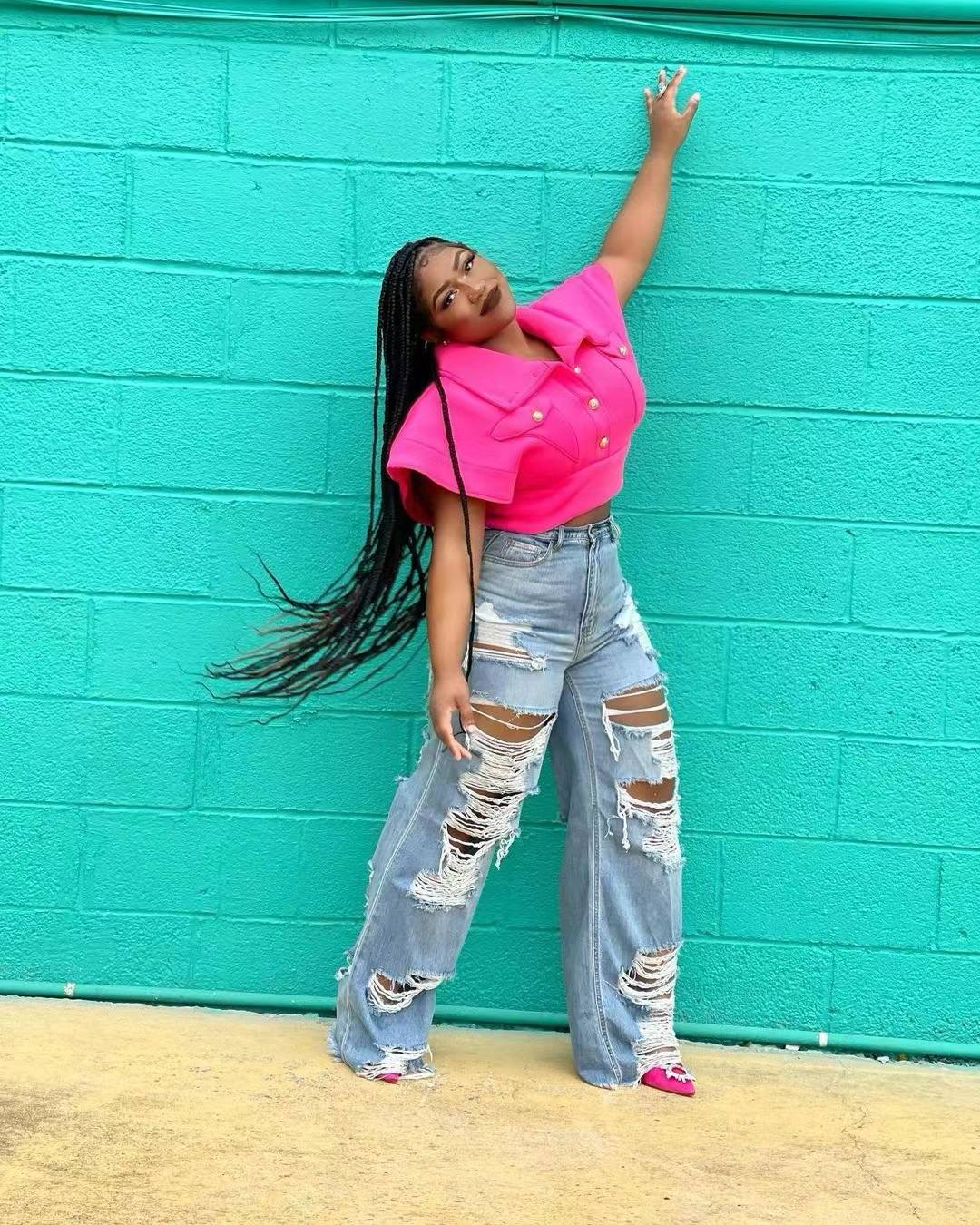 Women's Fashion Burnt Ripped Jeans