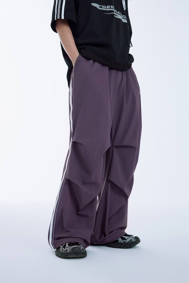 Summer New Bright Line Side Stripe Parachute Wide Leg Pants