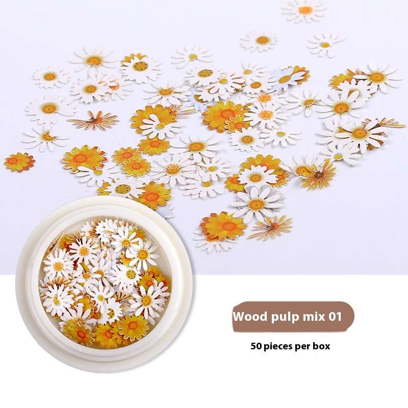 Nail Art Wood Pulp Slice Flower Mixed Nail Sticker DIY Accessories