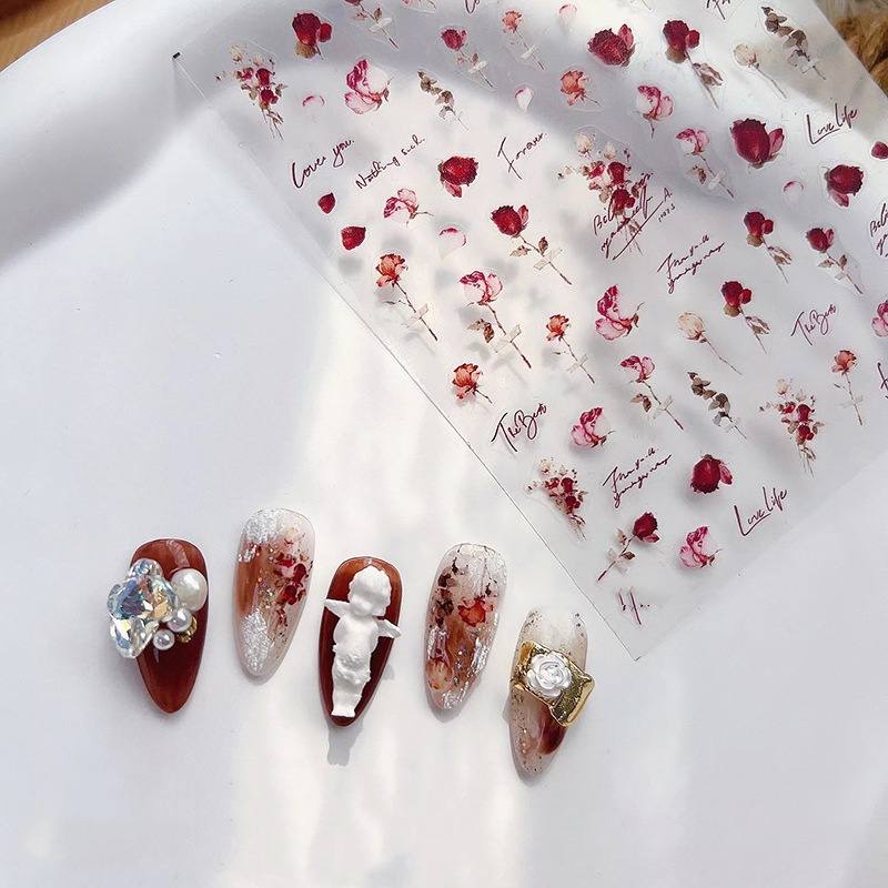 Dried Rose Flower Nail Sticker
