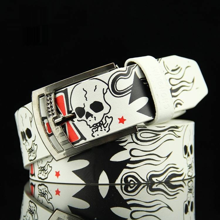 Pin Buckle Men's Leather European Hip Hop Skull Casual Belt