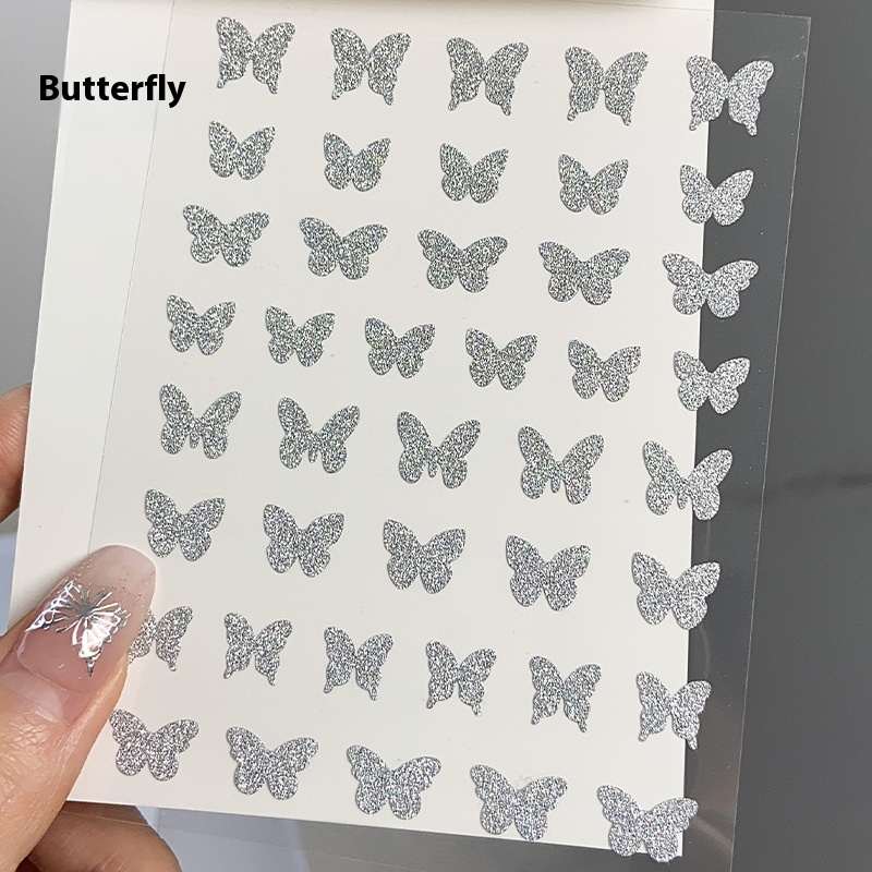 Silver Butterfly Sticker Love Five-pointed Star Manicures Decoration Glue-free