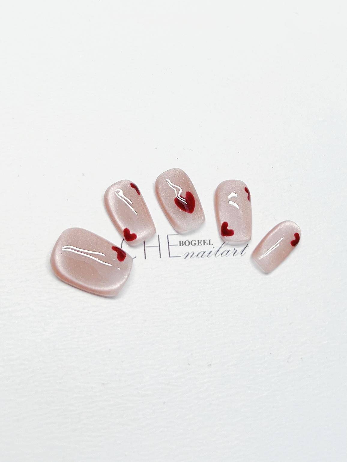 Cat Eye White Short Square Fake Nail Patch