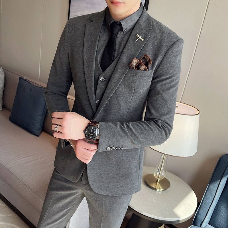 Plus Size Men's Clothing Solid Color Suit Suit Men's Three-piece Suit