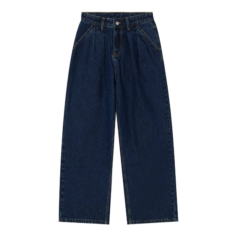 Mid-waist Wide Leg Straight Solid Color Jeans For Men