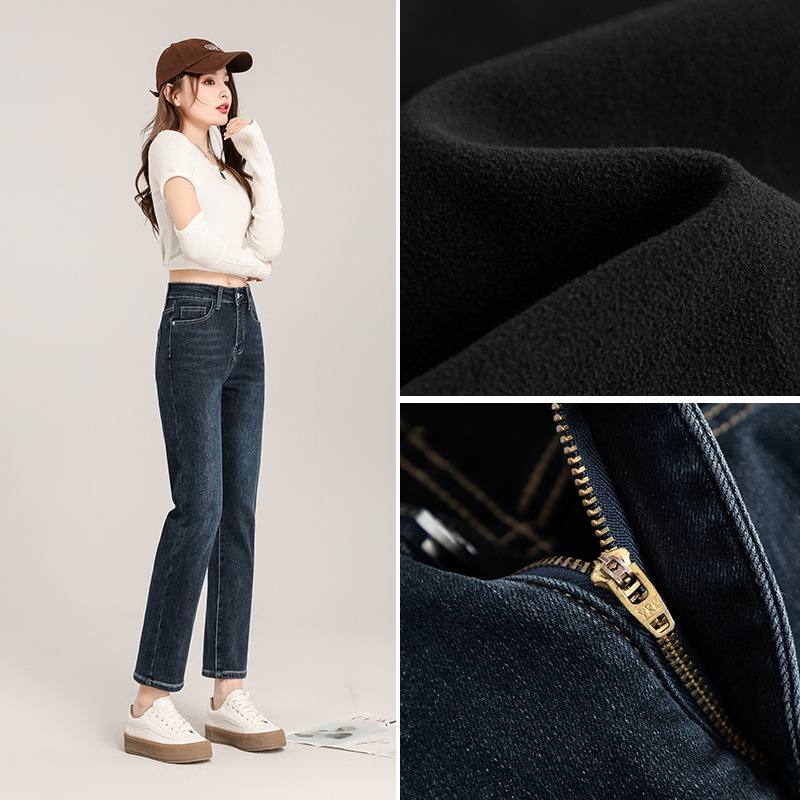 Slimming Straight Pants Women's Thick Fleece Baguette Pants