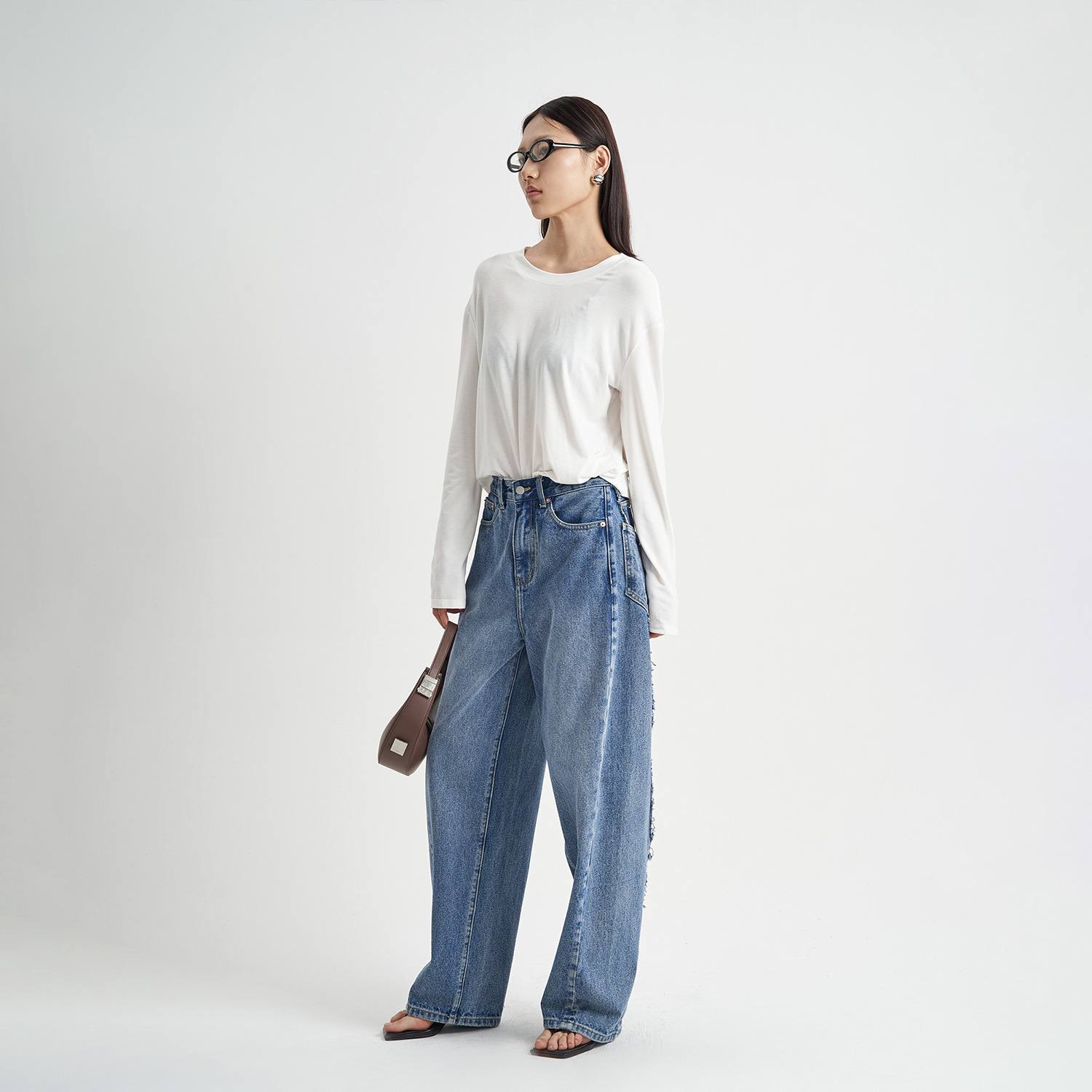 Blue Washed Loose Jeans High-end Women's Trousers High-grade