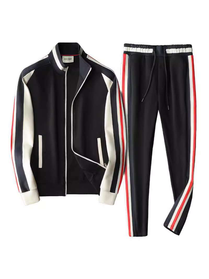 Men's Stand Collar Sweater Trousers Sports Casual Suit Stitching Two-piece Suit