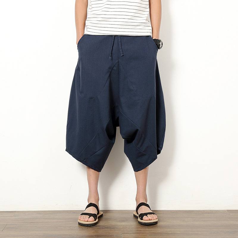 Men's Casual Retro Solid Color Cotton And Linen Lantern Pants