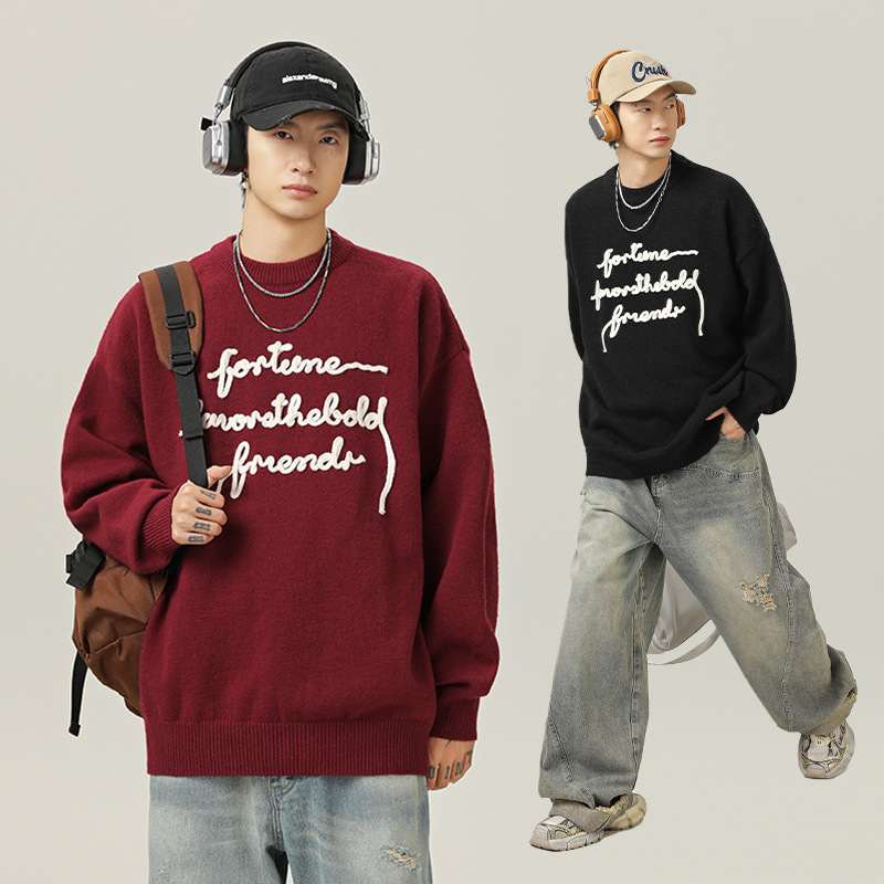 Three-dimensional Letter Plate Flower Design Warm Sweater Male Couple