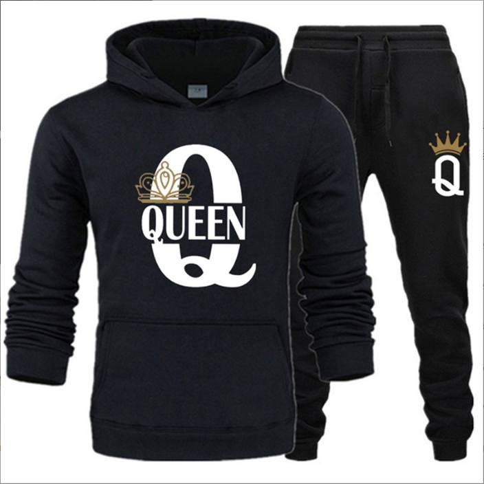 New Men's Sweater KING QUEEN Loose Casual Hooded Printed Couple Suit