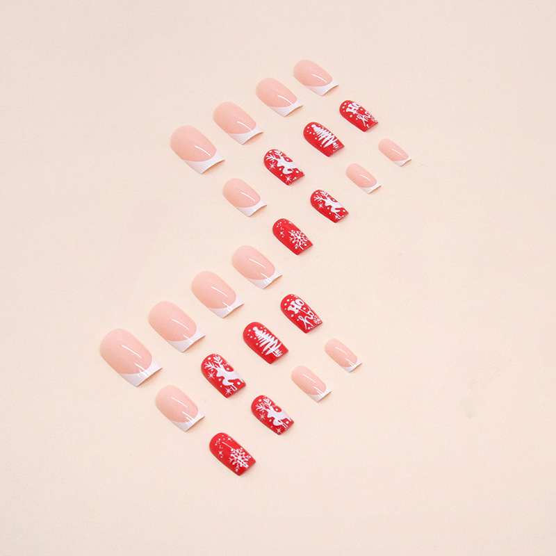 Cute Sweet Red Christmas Manicure Snowflake Elk