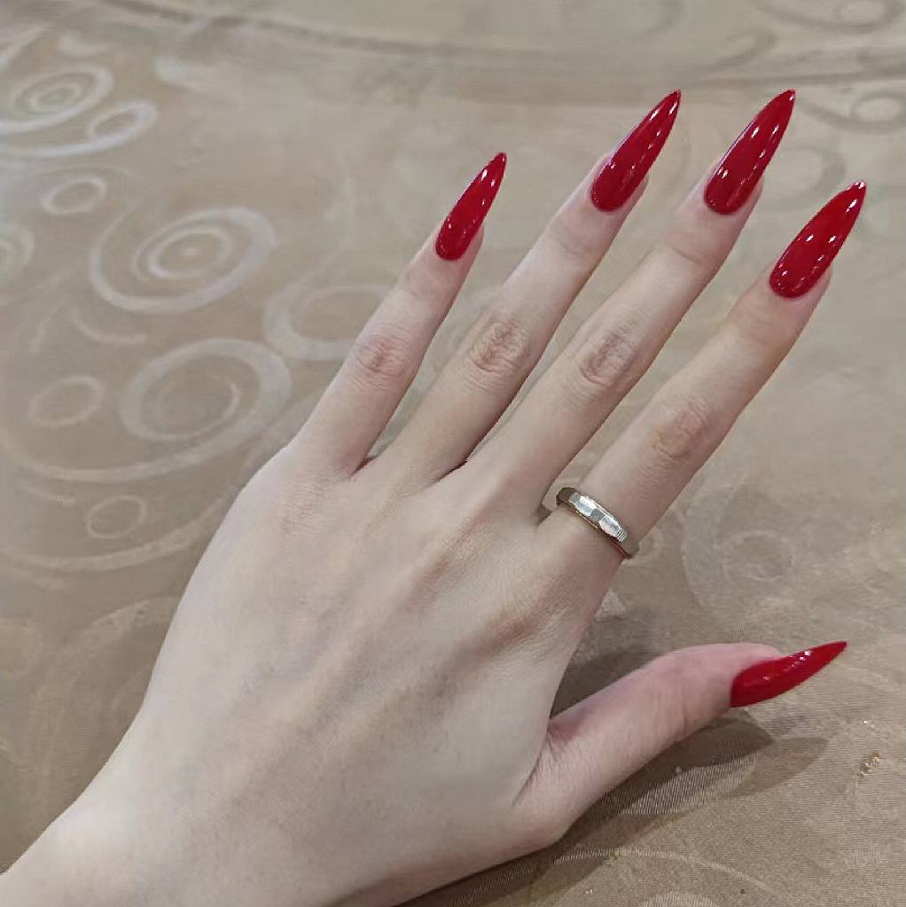 CS-106 Art Pointed Red Fake Nail Tip Wear Armor