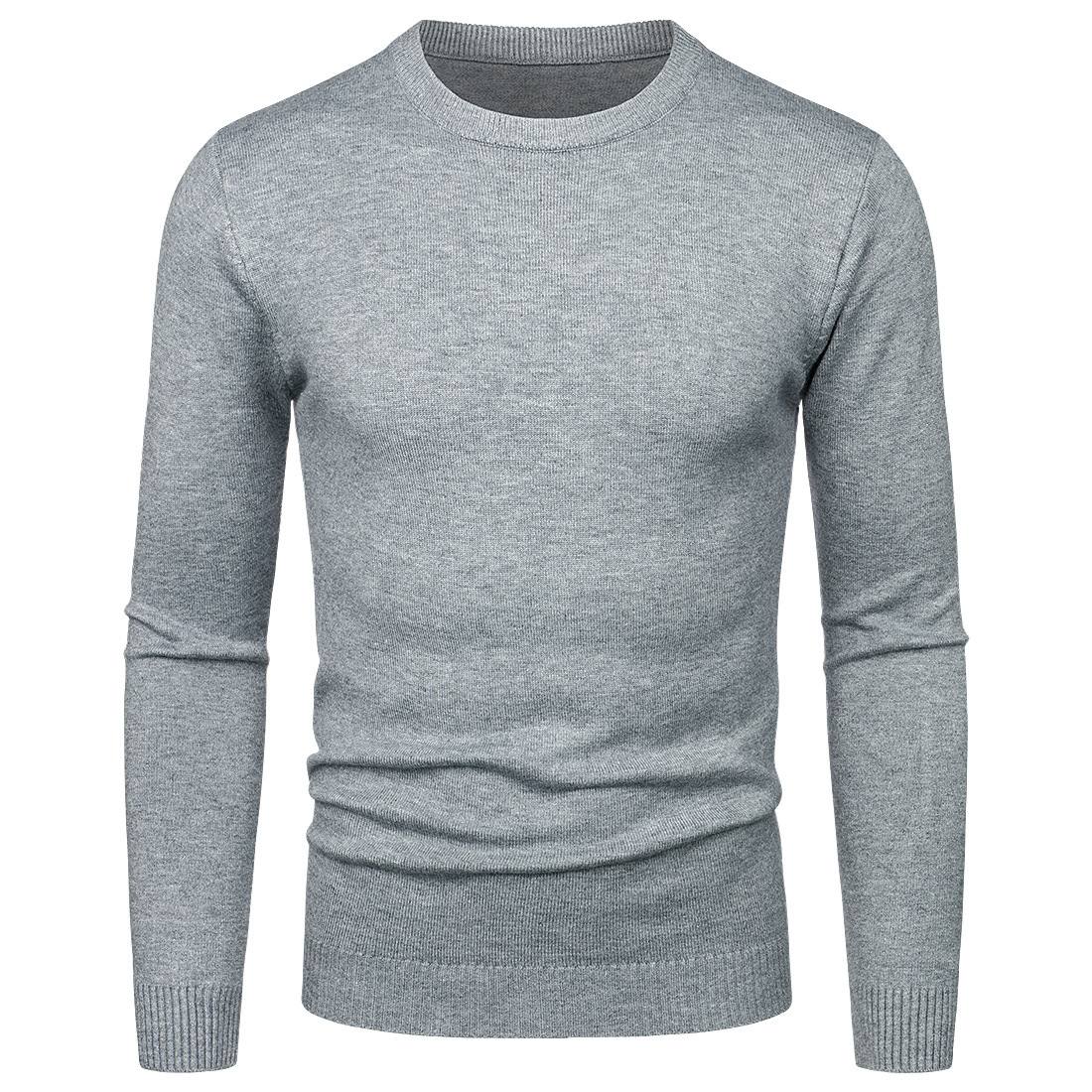 Men's Round Neck Sweater Solid Color Simple Free Size Long Sleeve Sweater