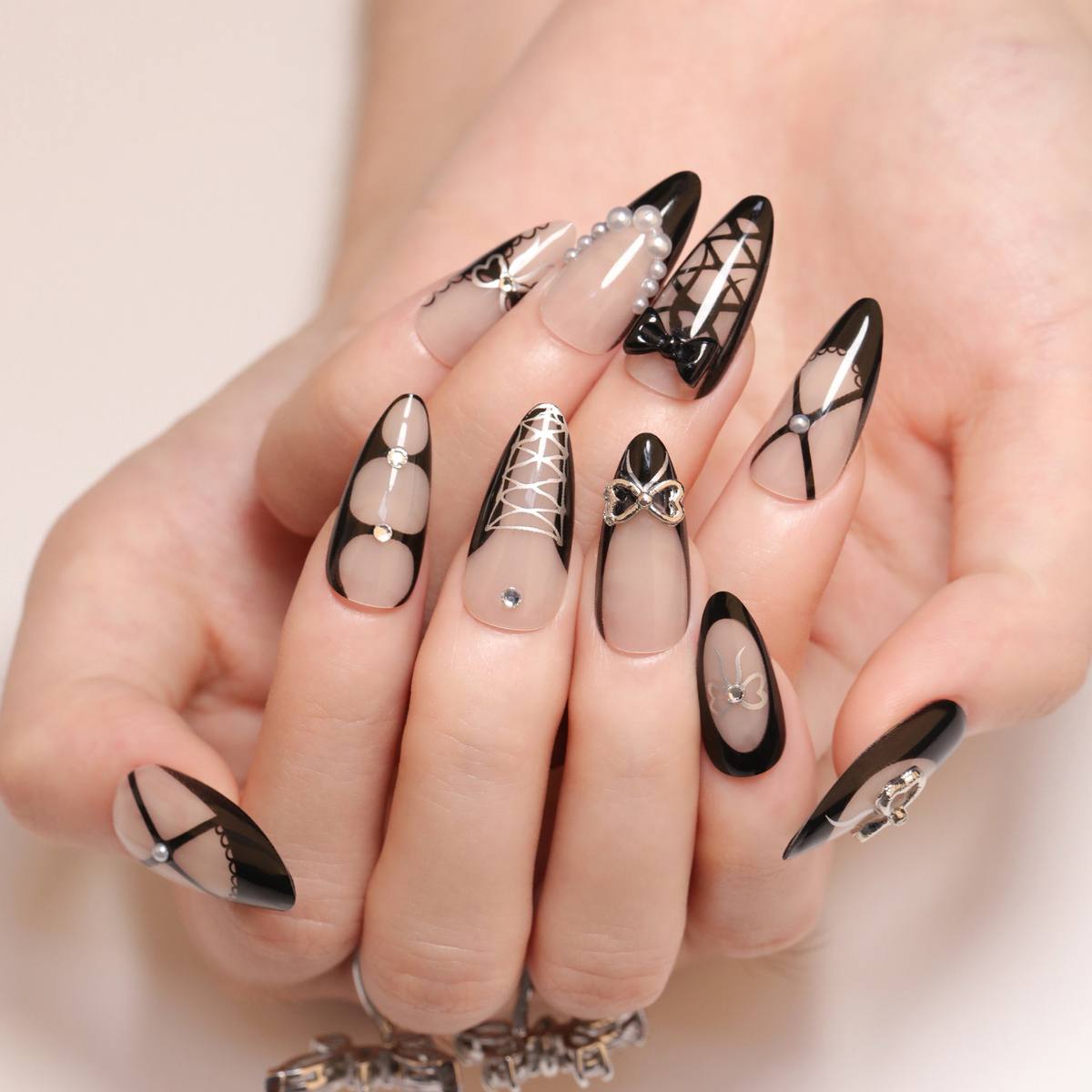 French Black Wear Nail Spot Drill Three-dimensional Bow