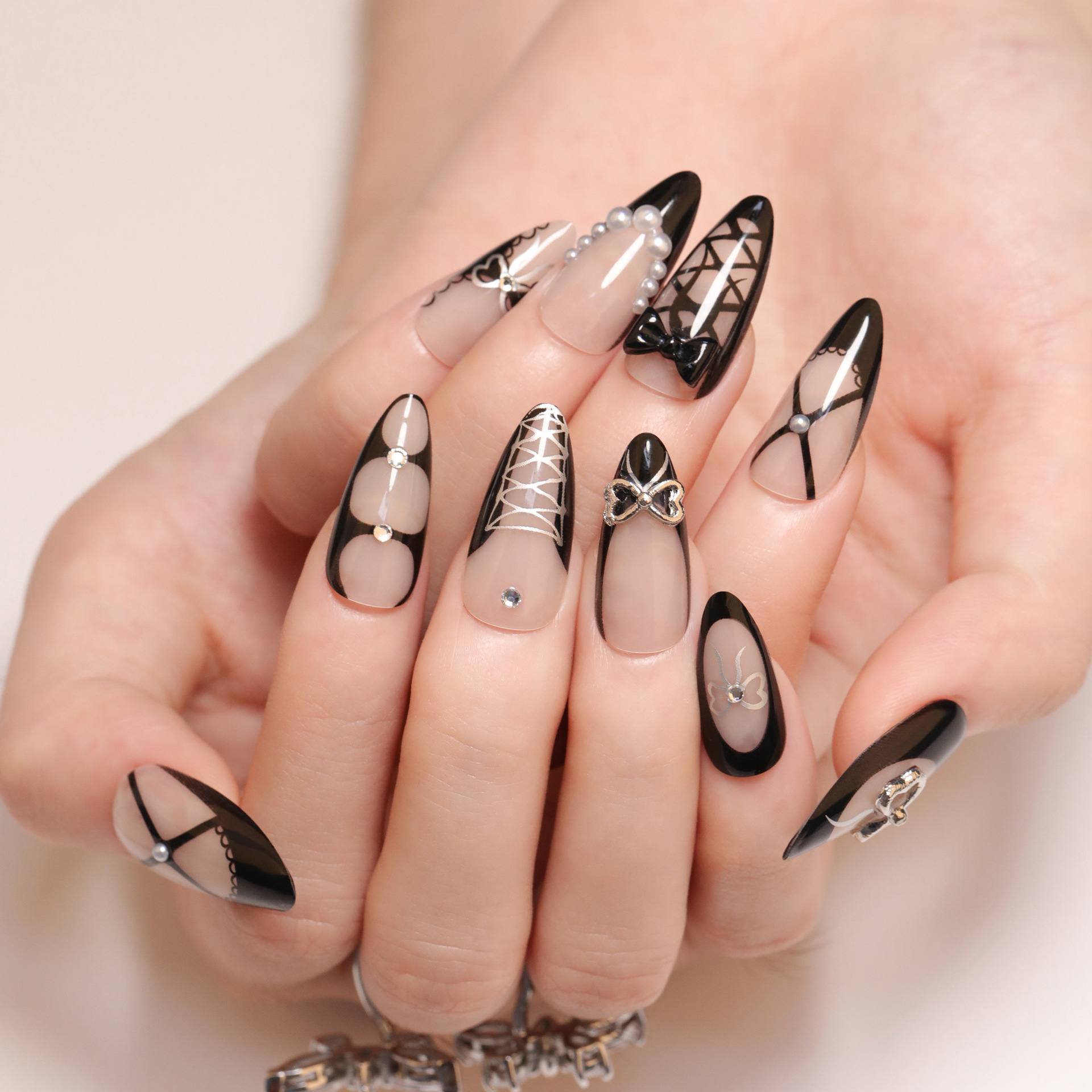 French Black Wear Nail Spot Drill Three-dimensional Bow