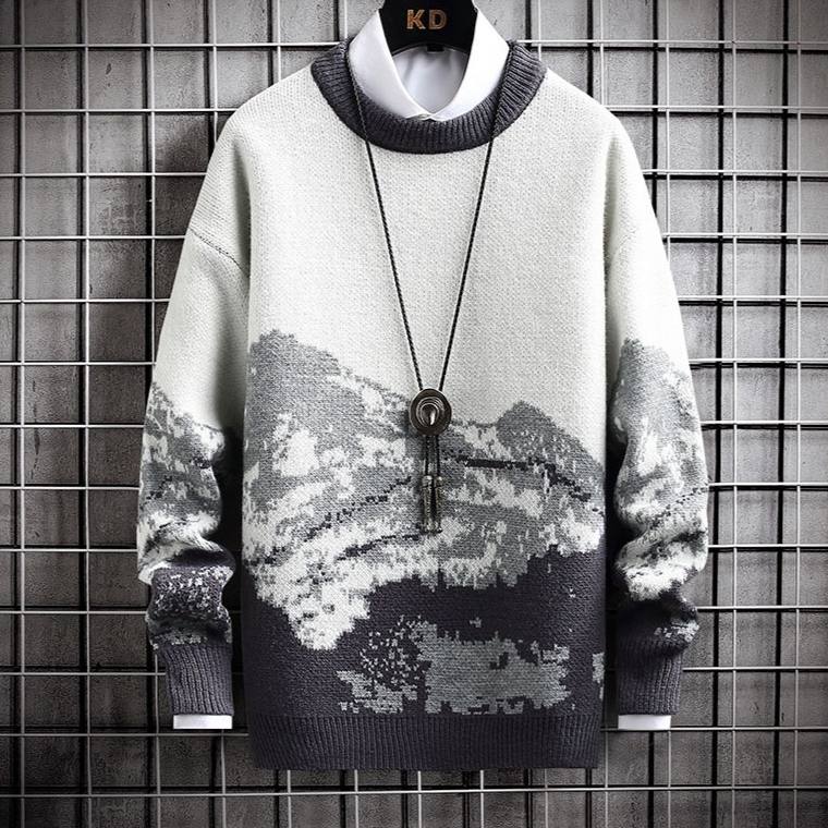 Snow Mountain Gradient Sweater Top Sweater For Men
