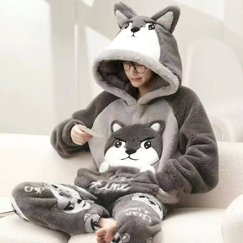 Men's Pajamas Autumn And Winter Coral Fleece Thickened With Flannel Cartoon Home Wear