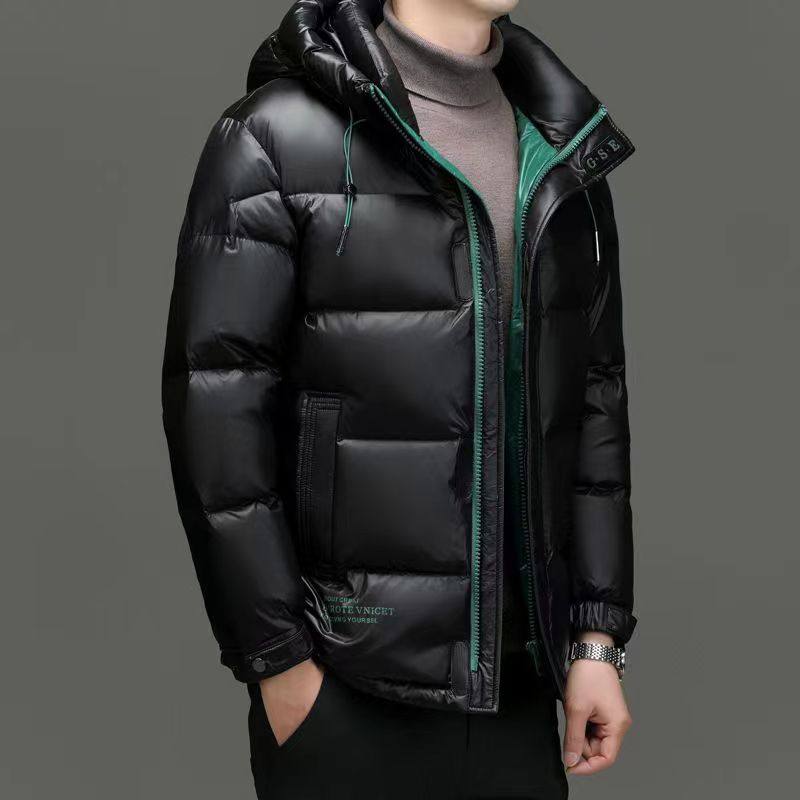 New Winter Down Jacket Men's Duck Down Cold-proof Black Gold Graphene Disposable Hooded Jacket