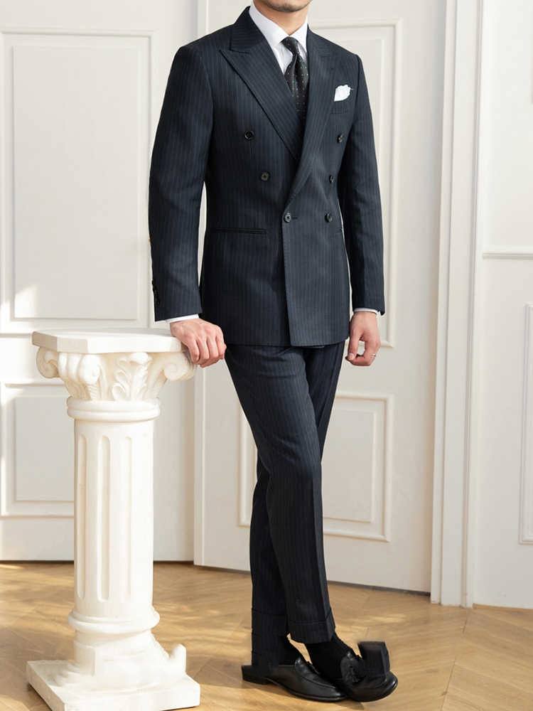 Homemade Six Button A Stripe Slim Fit Casual Retro Suit