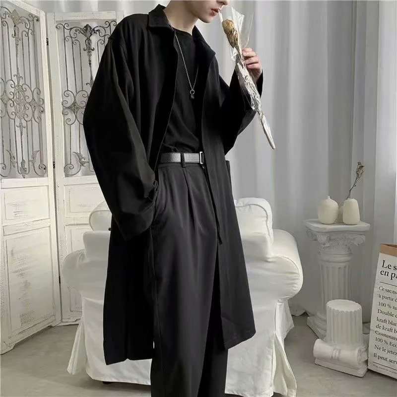 Autumn Thin Overknee Trench Coat Men's Mid-length Waist-tight