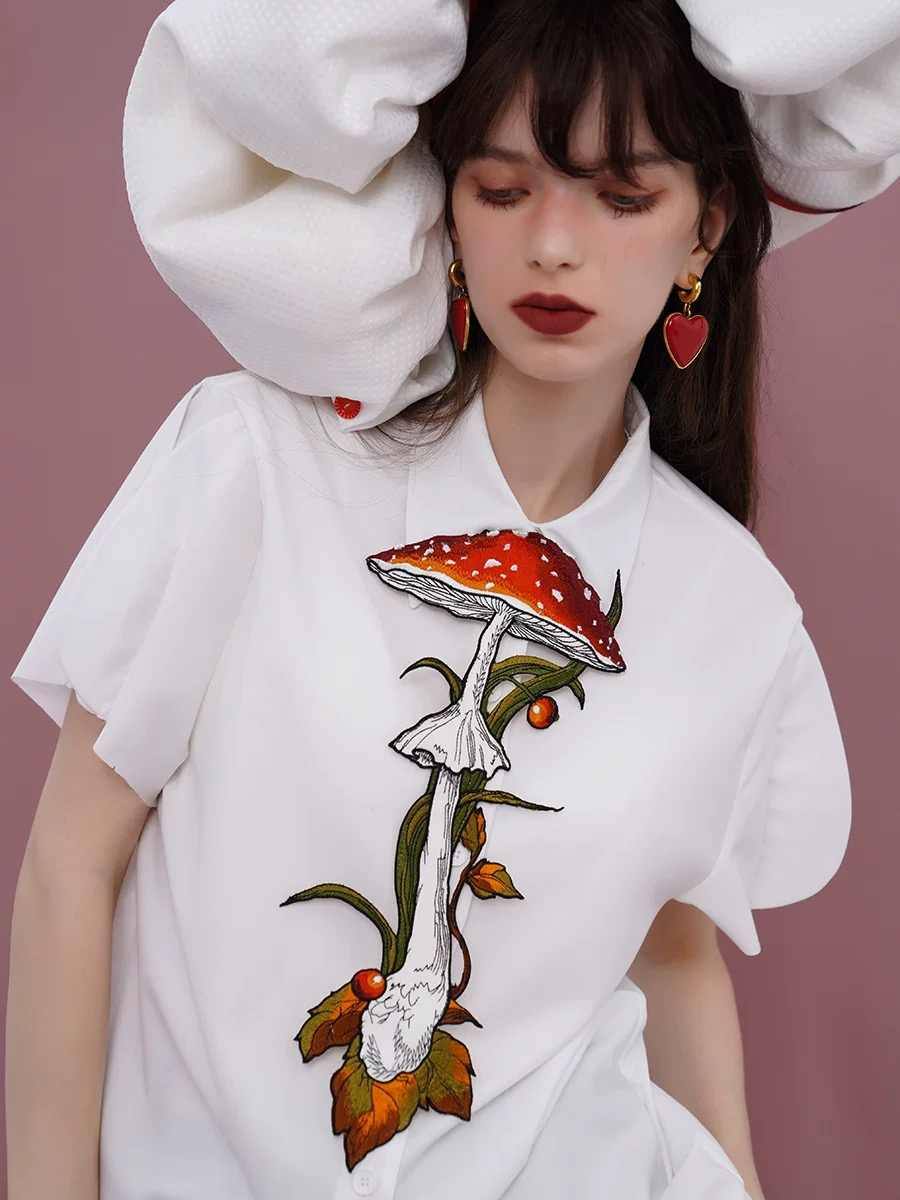 Knotless Machine Embroidery Vintage Mushroom Berry Tie For Women