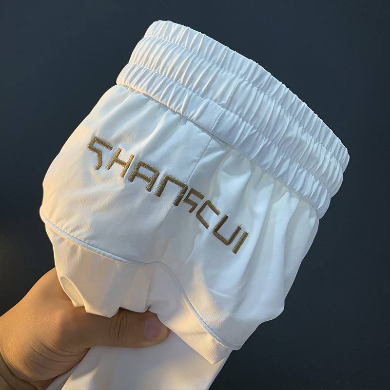 White Ice Silk Embroidery Ultra-thin Cool Feeling Ankle-length Sports Pants