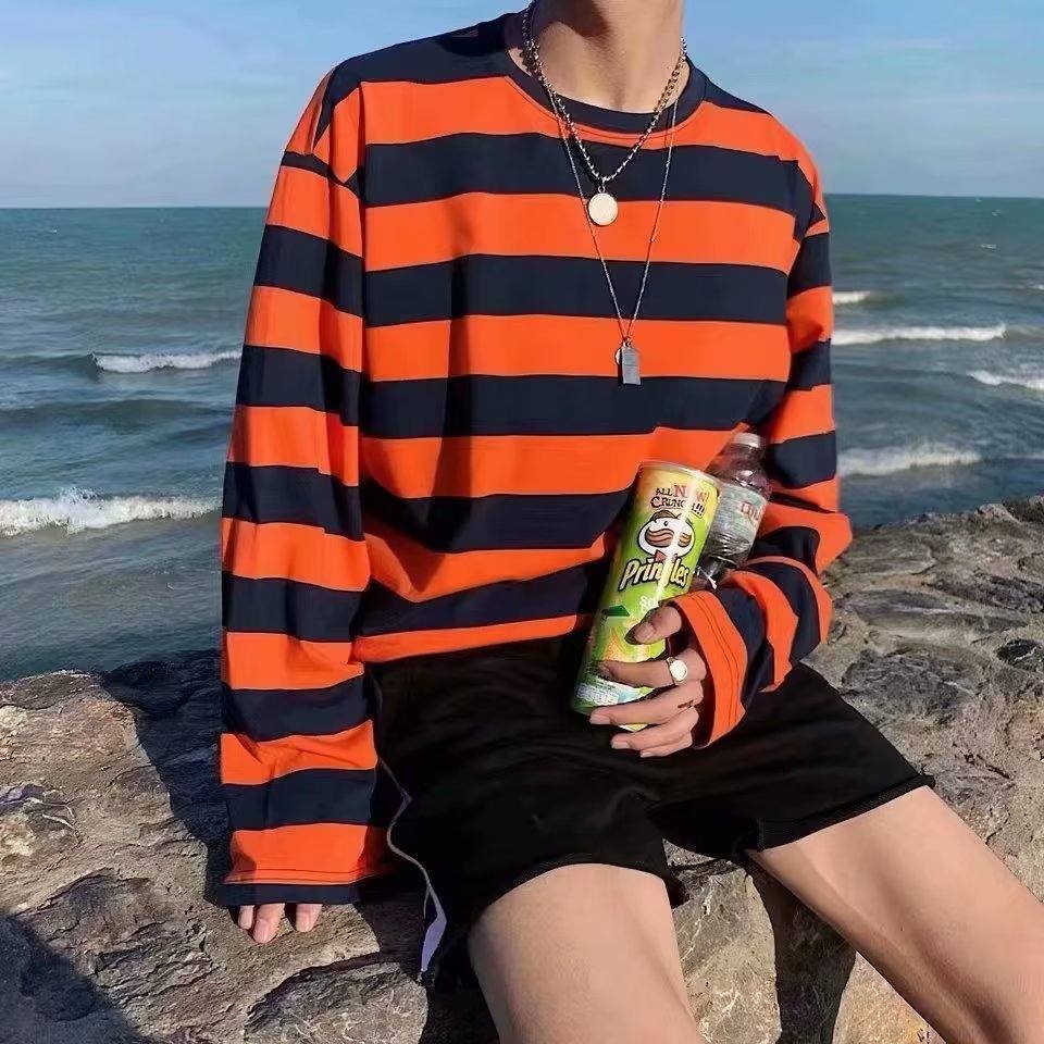 Autumn Striped T-shirt Loose Bottoming Round Neck Casual