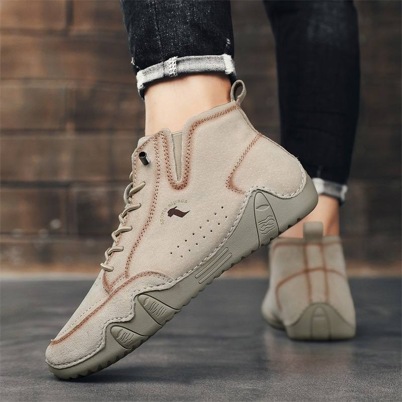 Men's Simple Printed Genuine Leather Working Wear Ankle Boots
