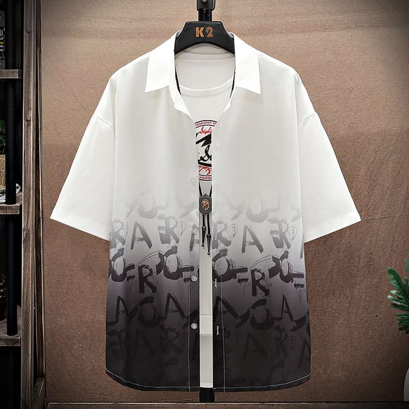 Summer Thin Ice Silk Shirt Loose Collar T-shirt Fattening Type Fat Man