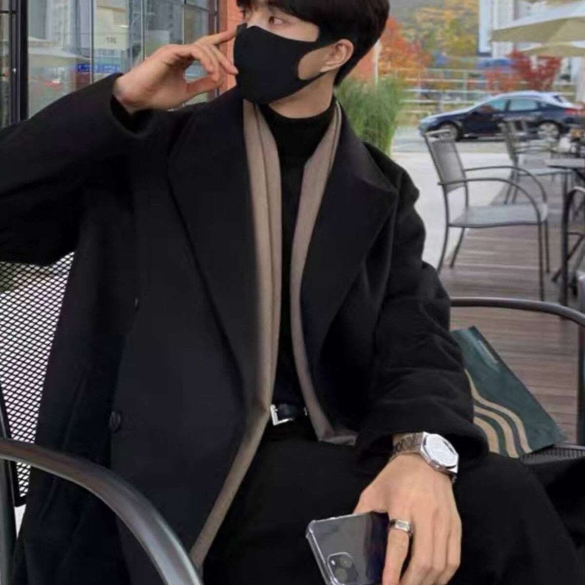 Winter Woolen Men's Mid-length Over-the-knee Suit Collar Double Breasted Woolen Trench Coat Thickened