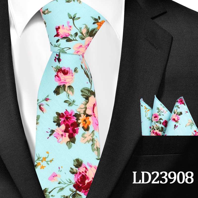 Casual Cotton Floral Print 6cm Casual Tie Pocket Square Suit