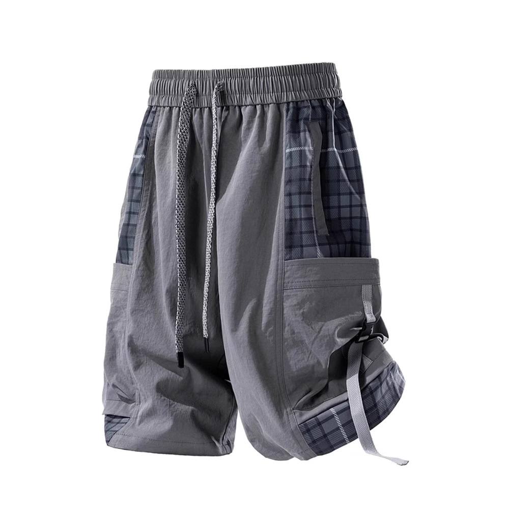 Plaid Stitching Casual Shorts Men's Loose Cargo Shorts
