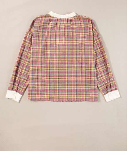 Colorblock Plaid Patchwork Henley Blouse