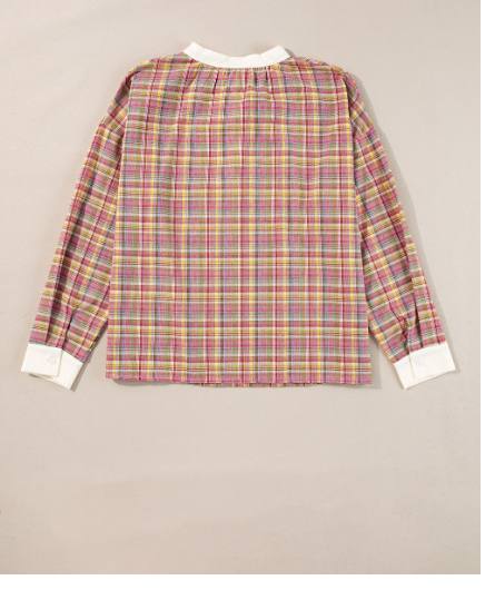 Colorblock Plaid Patchwork Henley Blouse